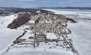 Fresh white snow blanketing the city
