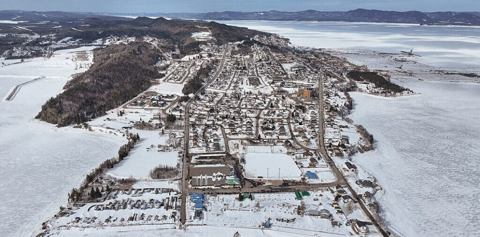 Fresh white snow blanketing the city