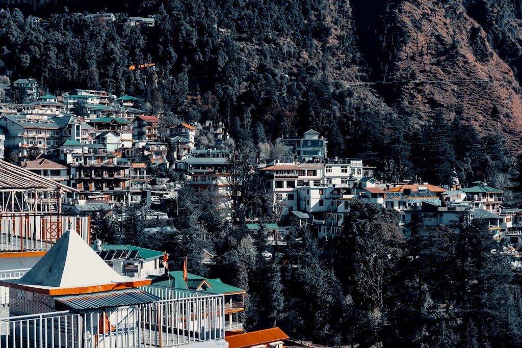 Charming hillside town nestled in the Himalayas showcasing scenic beauty and vibrant architecture.